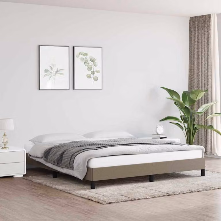 vidaXL Giroletto senza Materasso in Tessuto Beige con Doghe in Legno L/P: 180 x 200 cm