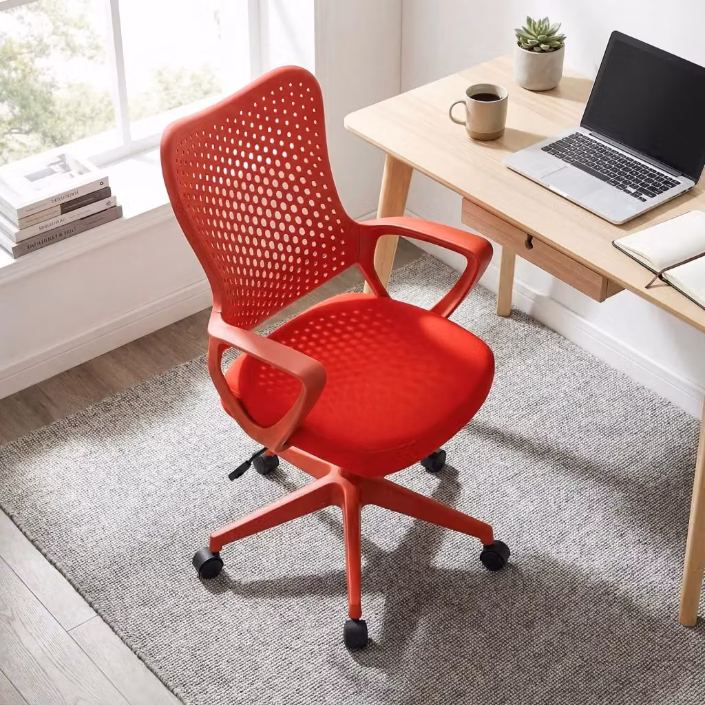 Sedia da ufficio ergonomica con schienale reclinabile a farfalla, girevole a 360 gradi e regolabile in altezza, colore rosso – 2