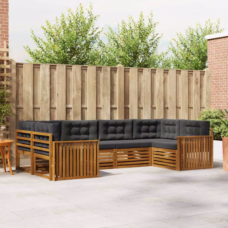 vidaXL Set di divani da esterno a L in legno di acacia, 6 pezzi, Beige e Antracite