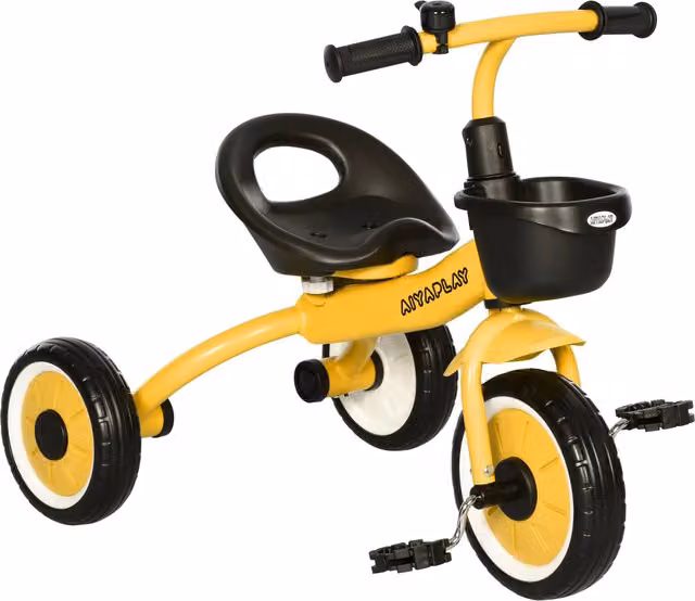 Triciclo per bambini AIYAPLAY con seduta regolabile e campanello, Giallo, L 70.5 cm x P 50 cm x H 58 cm – 1