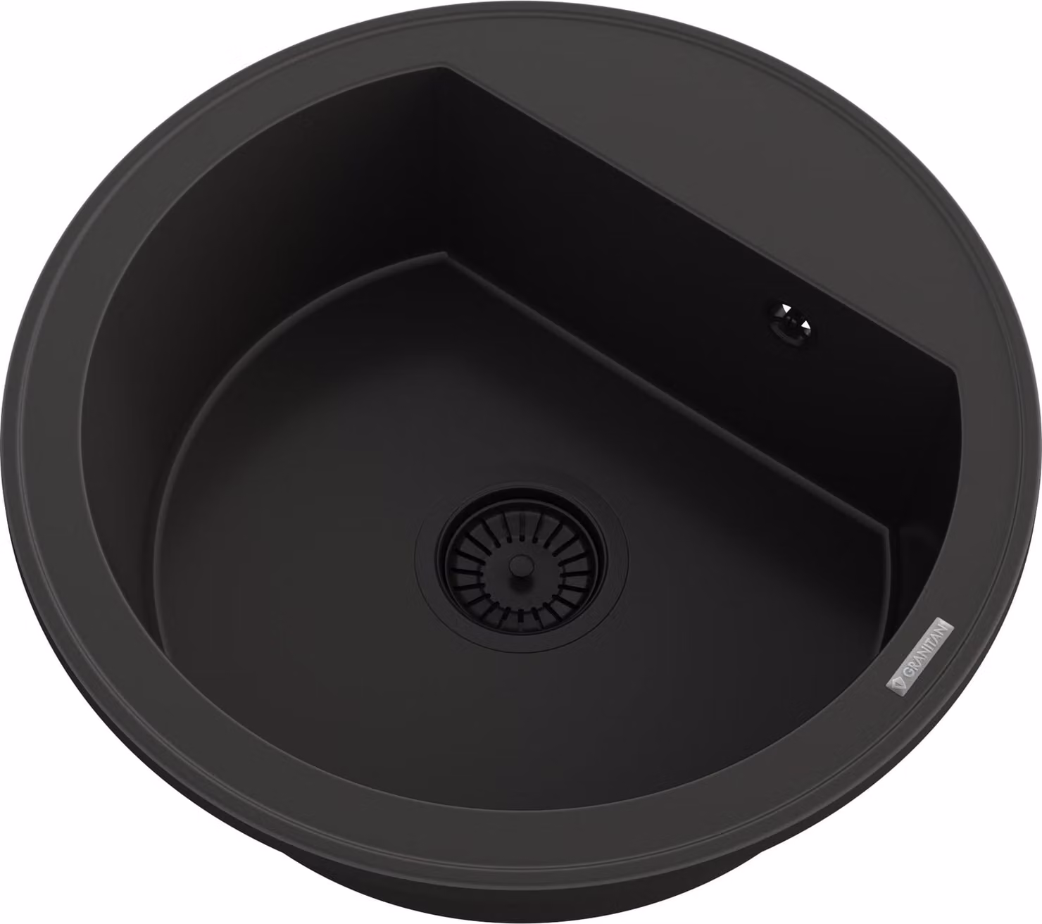 Granitan - Lavello in granito - Lavello da cucina - 49x49x18 cm - Nero - con sifone - rotondo - Lavello - ARNO