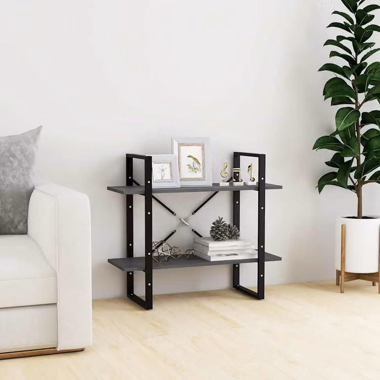 vidaXL Libreria a 2 Ripiani in Legno di Pino e Metallo Grigia L: 80 cm, P: 30 cm, H: 70 cm