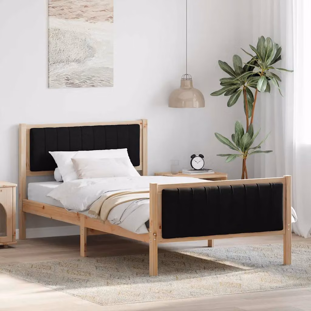 Struttura del letto con testiera vidaXL in legno di pino, Marrone e Nero, 100 x 200 cm – 1