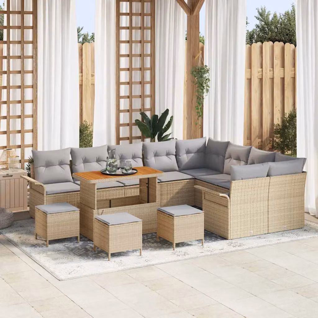 vidaXL Set Divano da Giardino Moderno 13 Pezzi con Cuscini Beige e Grigio Chiaro – 1