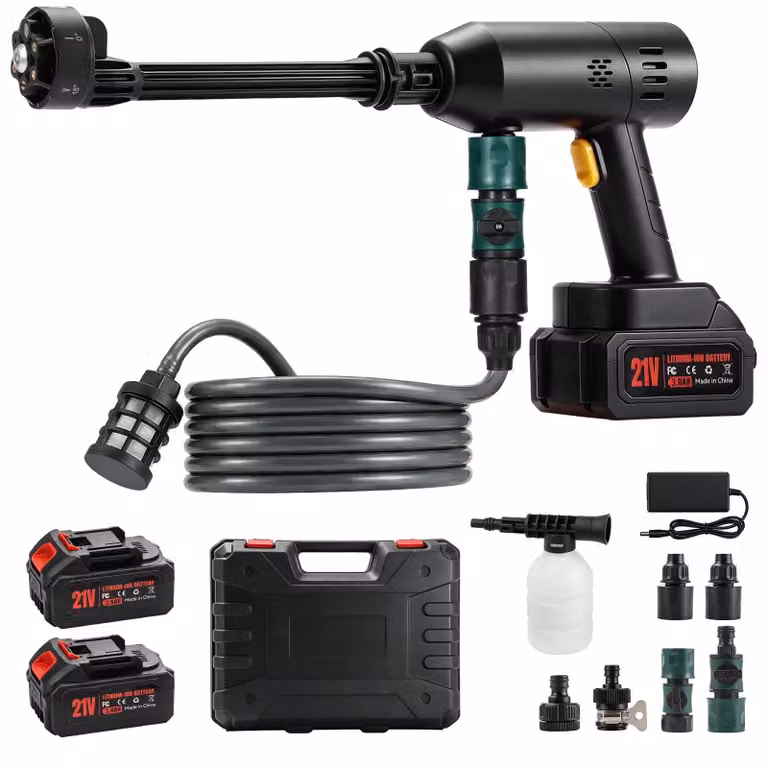 Idropulitrice multifunzione 6 in 1 - Pistola lavante elettrica per auto e giardino - Pressione dell'acqua: 1000 PSI - Motore a spazzole di carbone - Dispositivo alimentato a corrente - Colore: 2 batterie