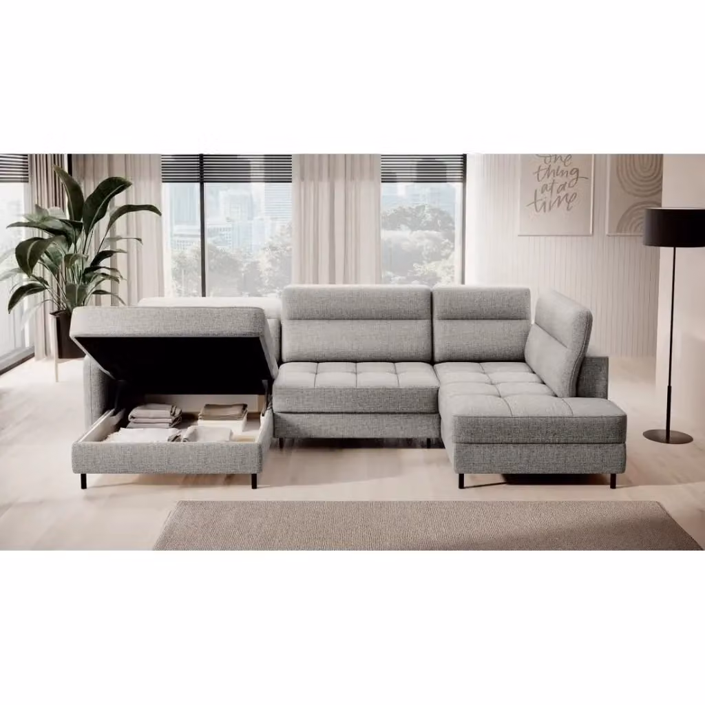 Divano ad angolo convertibile BERTHO MEUBLORAMA grigio con contenitore e funzione letto, angolo sinistro, L 306 cm – 2