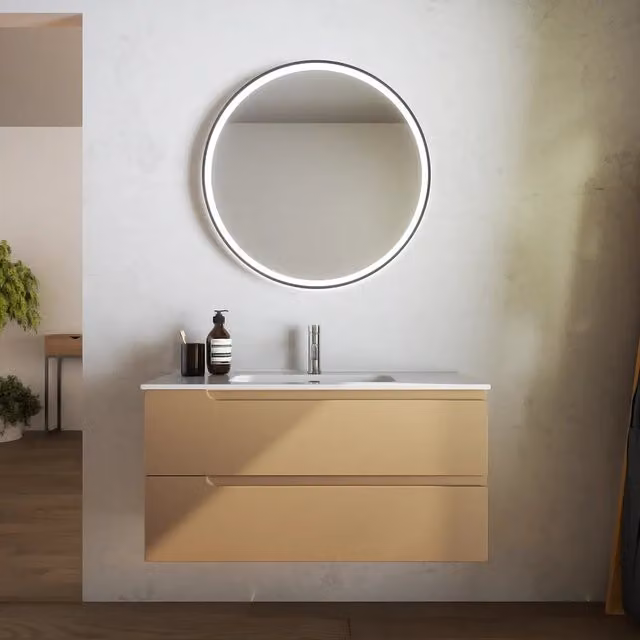 Mobile bagno sospeso 100 cm due cassetti sabbia opaco con lavabo | Ardenne