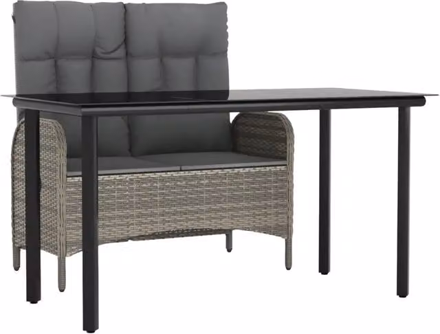 Set da Pranzo da Giardino 2 pz | Set Salotto da Giardino con Cuscini in Polyrattan Grigio