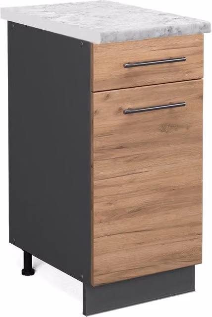 Mobiletto base per cucina Vicco Fame-Line Rovere dorato e Antracite L: 40 cm, P: 60 cm, H: 82 cm con piano in marmo