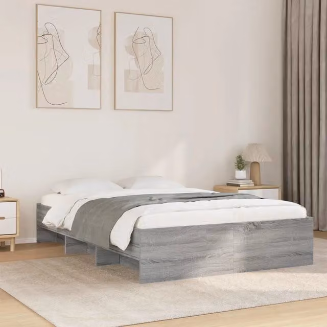 Letto matrimoniale moderno vidaXL in legno multistrato grigio L: 140 cm, P: 200 cm, H: 35 cm
