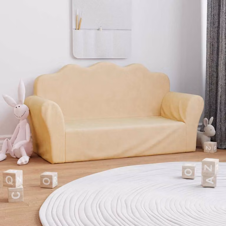 vidaXL Divano per Bambini a 2 Posti in Morbido Peluche Beige L: 94 cm, P: 34 cm, H: 48 cm