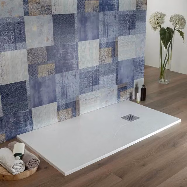 Piatto Doccia 70x180 cm Bianco in Resina Effetto Pietra Moderno|
