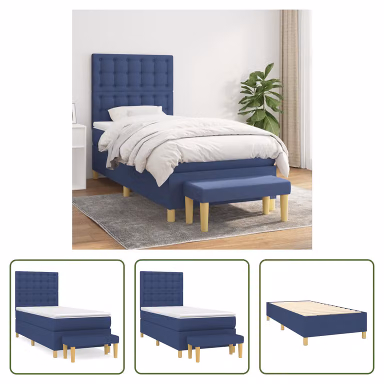 The Living Store Letto a molle con materasso Blu 80x200 cm in tessuto