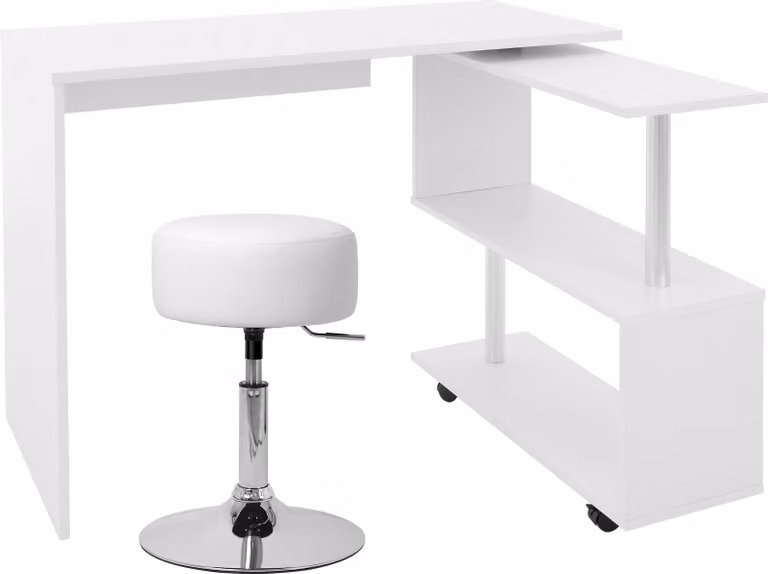 ML-Design Scrivania a L con sgabello, 150x88x75 cm, bianco, in MDF