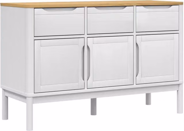 Credenza | Madia | Buffet da pranzo | Armadio da pranzo FLORO Bianca 114x43x74 cm in Legno Massello di Pino