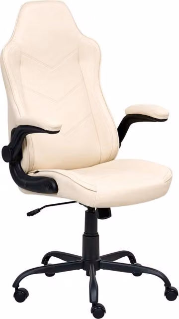 Sedia da ufficio BELIANI in ecopelle bianca, girevole a 360 gradi con braccioli e altezza regolabile, design moderno per home office
