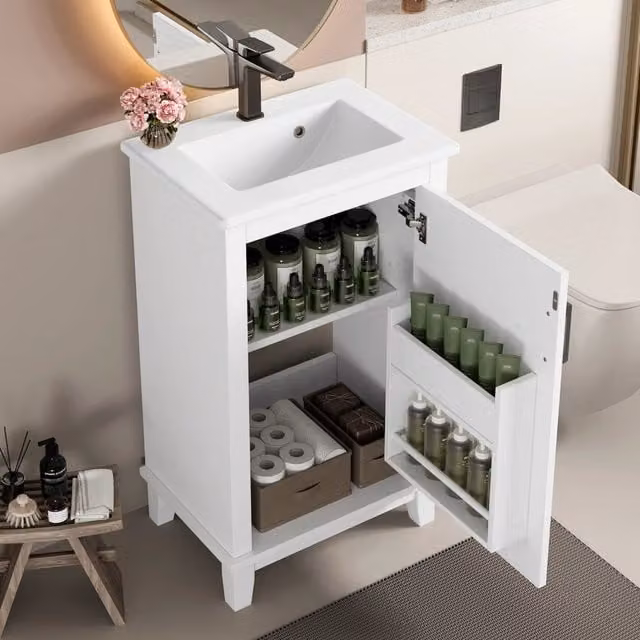 Mobile sottolavabo OKWISH moderno con 1 anta e lavabo in ceramica, bianco, L: 51 cm, P: 34 cm, H: 83 cm