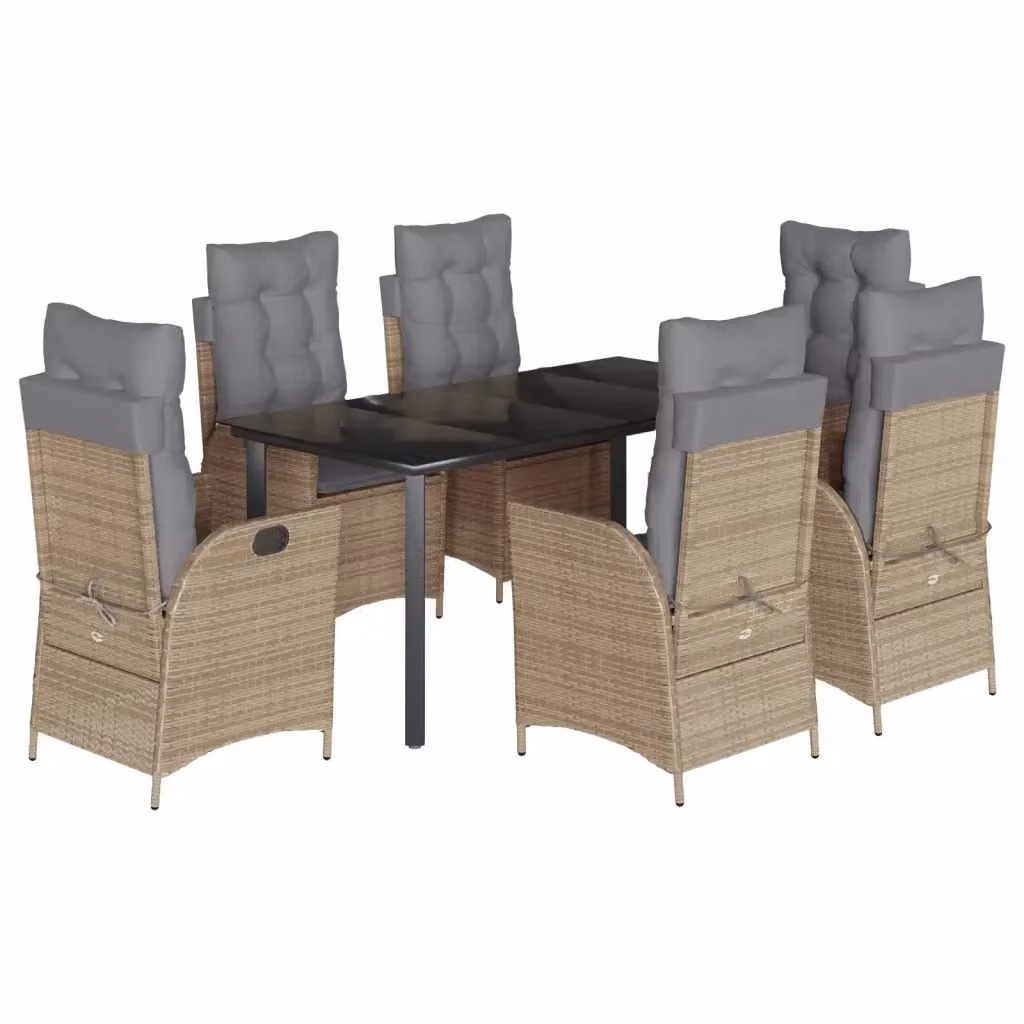 Set da Pranzo da Giardino vidaXL in Polyrattan con Cuscini Beige e Tavolo in Vetro, 7 Pezzi – 2