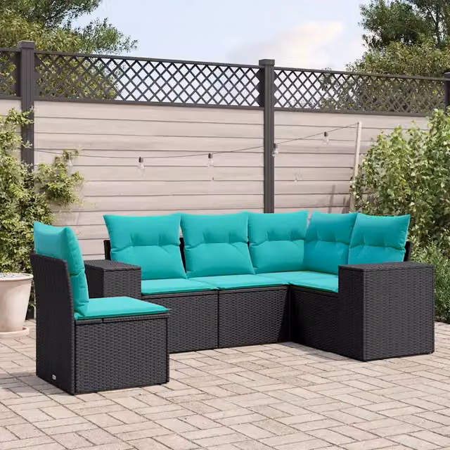 Set Divani da Giardino 5 pz con Cuscini Nero in Polyrattan 3222566