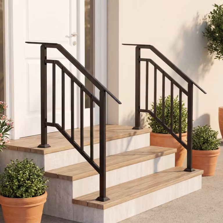 Set di 2 corrimano per gradini Costway in metallo zincato nero con angolo regolabile da 5 a 40 gradi e kit di installazione per interno ed esterno