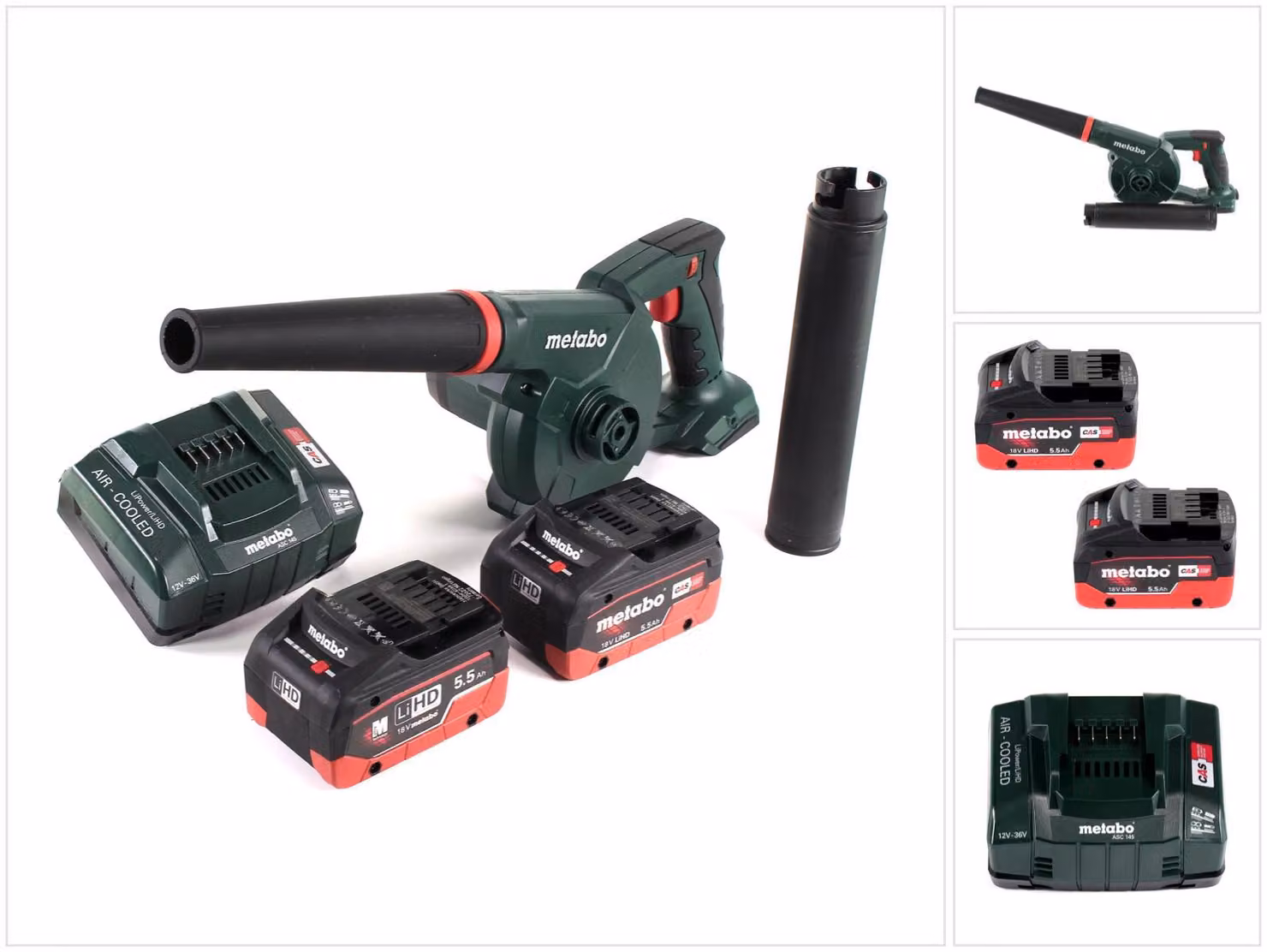 Ventilatore a batteria Metabo AG 18 18 V + 2 batterie LiHD da 5,5 Ah + caricabatterie