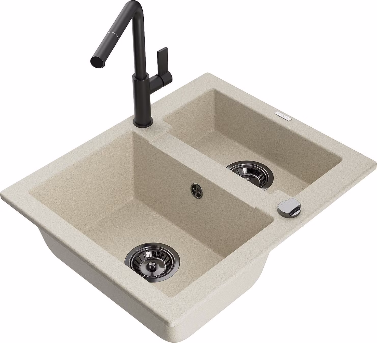 Mexen Carlos lavello da cucina in granito a 1,5 vasche con miscelatore Flora, beige - 6518-69-670401-70-B