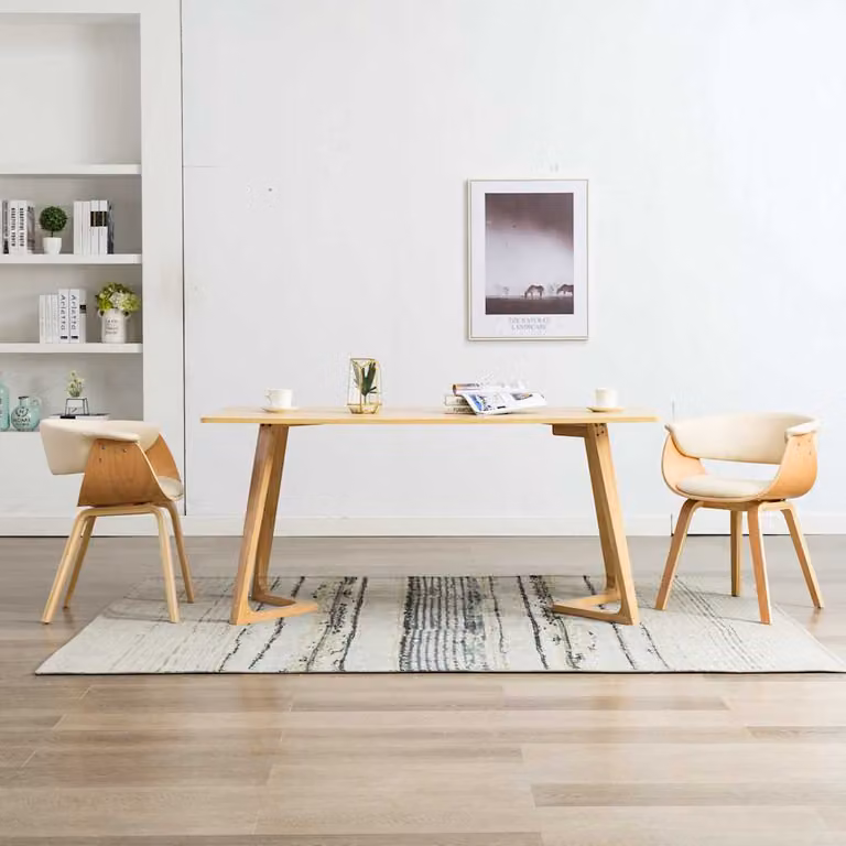 Set di 2 sedie da pranzo vidaXL in legno curvato e similpelle color crema e marrone