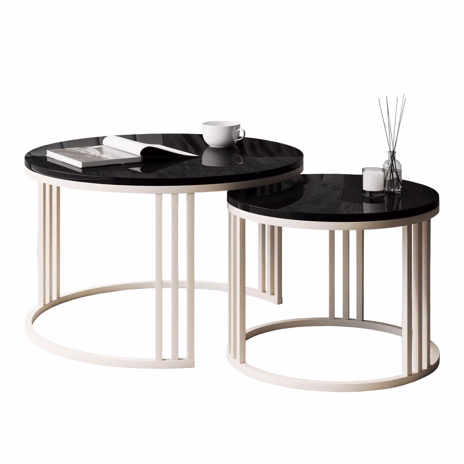 Set di tavolini da salotto tavolino da caffè tavolino da divano tavolino da salotto struttura in cashmere nero