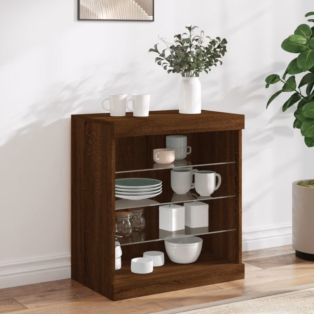 Credenza moderna vidaXL con luci LED in rovere marrone L: 60,5 cm, P: 37 cm, H: 67 cm