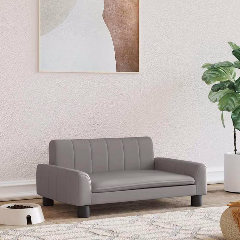 vidaXL Lettino per Cani Grigio in Similpelle con Struttura in Legno L: 70 cm, P: 45 cm, H: 30 cm