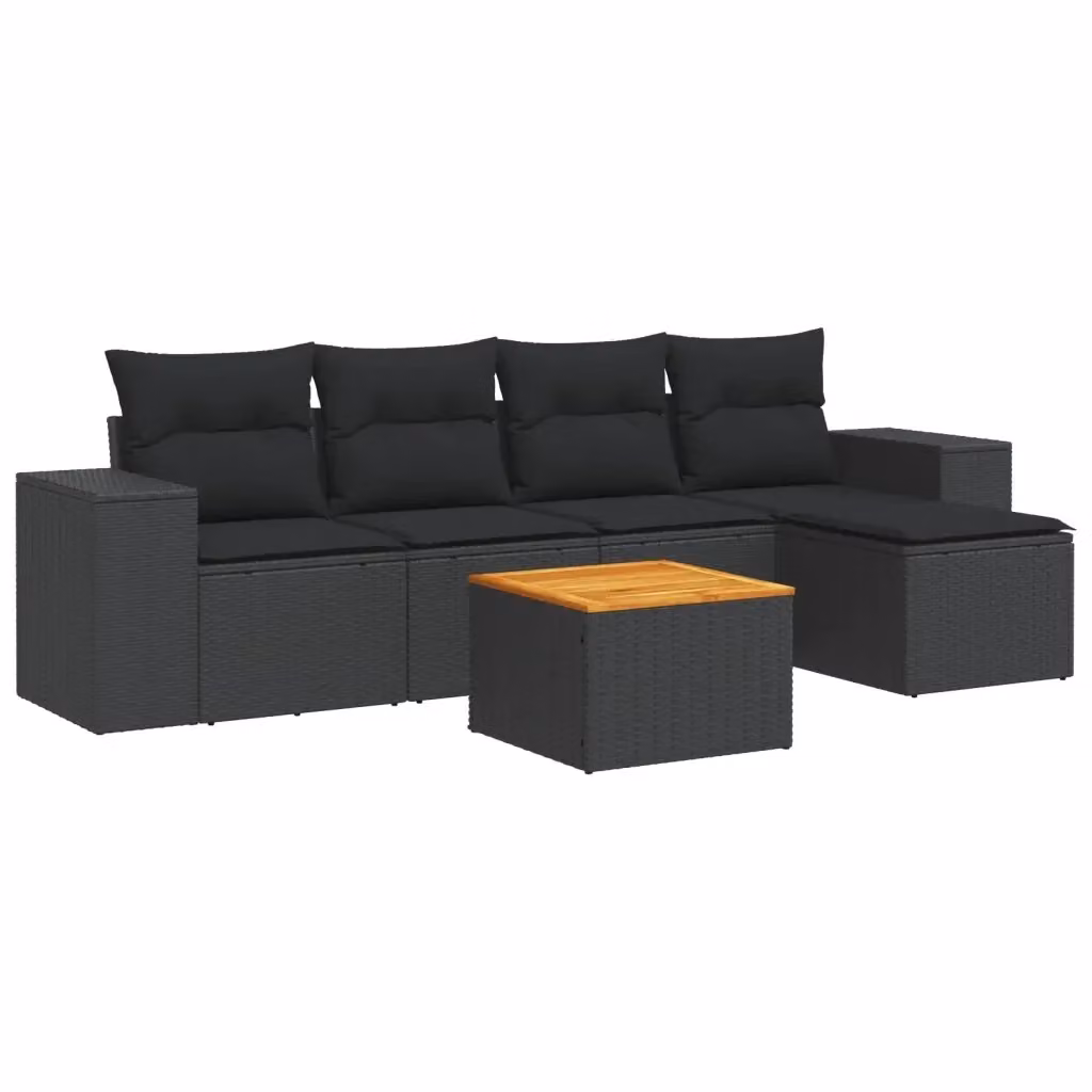 Set Divano da Giardino vidaXL 6 pz a L in Polyrattan Nero con Cuscini e Tavolino – 2