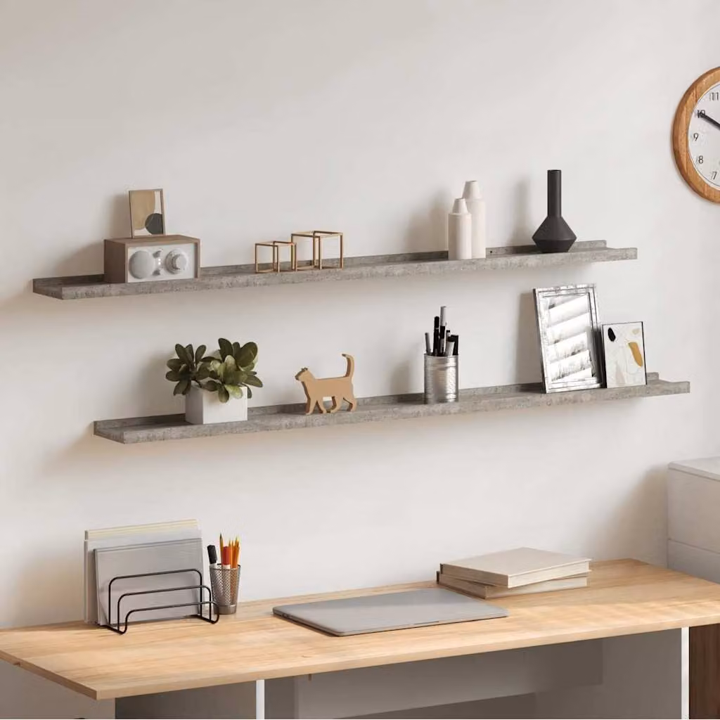 Set di 2 mensole da parete vidaXL in stile moderno, colore grigio cemento, L: 115 cm, P: 9 cm, H: 3 cm