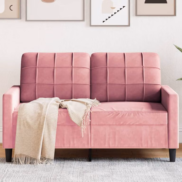vidaXL Divano a 2 Posti Moderno in Velluto Rosa con Struttura in Metallo L: 137 cm, P: 77 cm, H: 80 cm