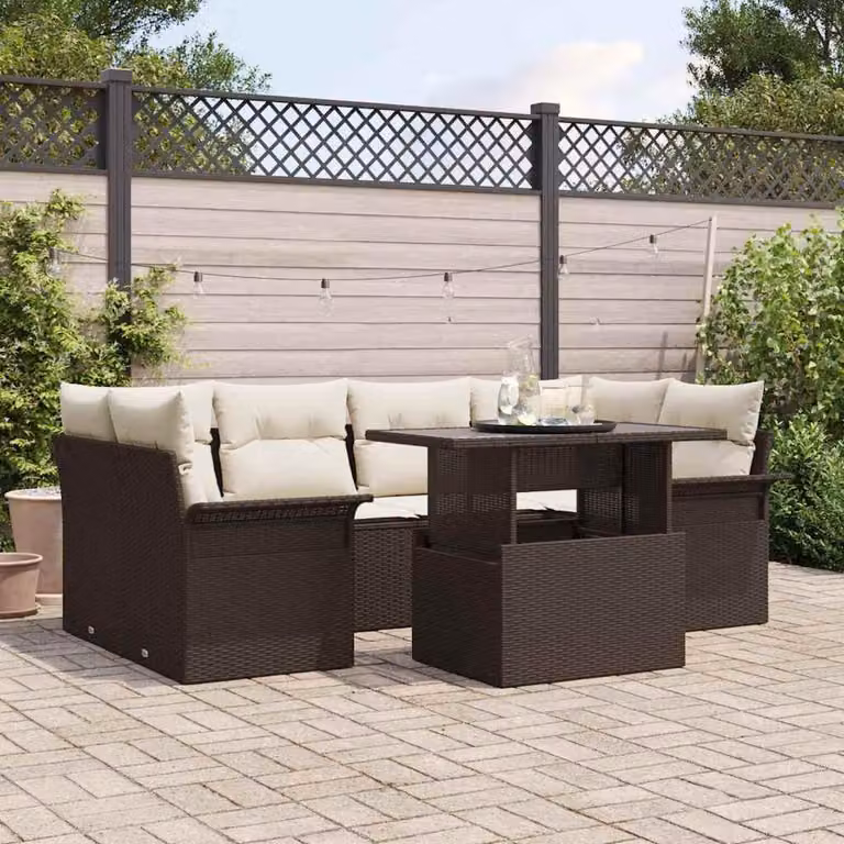 Maison Exclusive - Set da giardino composto da 7 pezzi. Colore: marrone. Materiale: rattan sintetico (poly rattan)