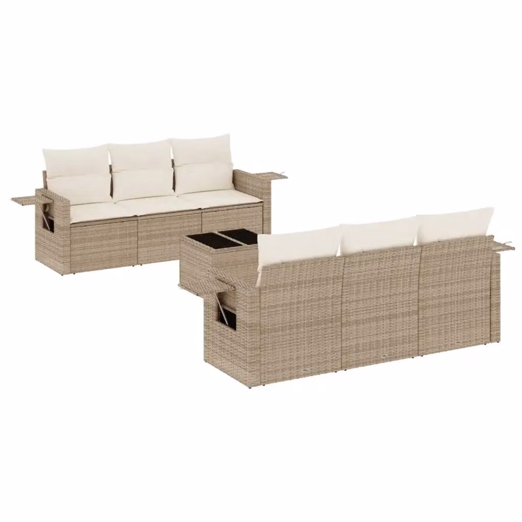 vidaXL Set Divani da Giardino 7 pz a Forma a L con Cuscini Beige e Tavolino in Polyrattan e Acciaio – 2