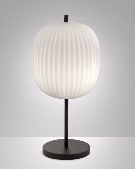 Lampada da Tavolo Fabas in Metallo e Vetro Soffiato Trasparente, Design Moderno con Attacco E27, Ideale per Soggiorno, Camera da Letto o Ufficio, Colore Nero