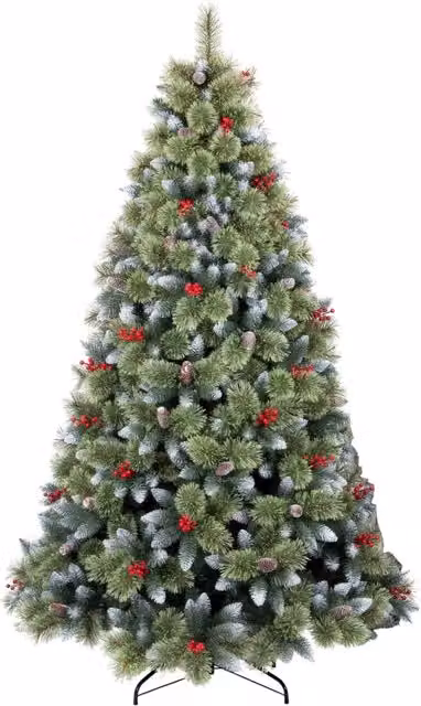 Cortina - Albero di Natale Innevato in PVC e PP con Pigne e Bacche Ø121x210H, 1348 Punte