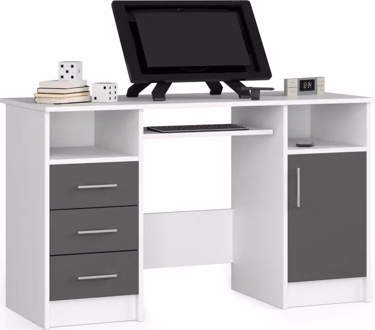 Scrivania per computer KARLION - bianco / grigio scuro