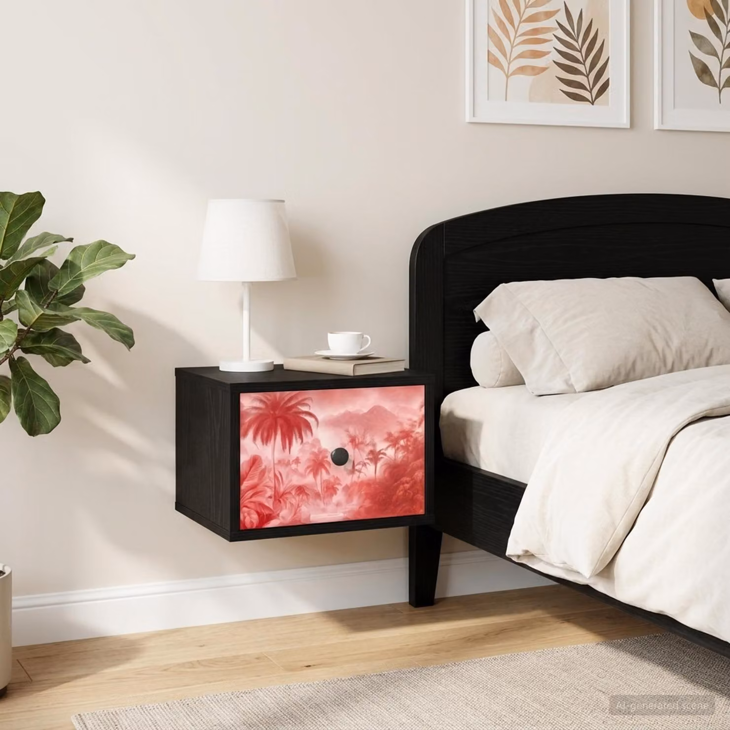 vidaXL Mobiletto da comodino sospeso AACHEN Rovere Nero e Nero Opaco L: 36,0 cm, P: 33,0 cm, H: 25,0 cm