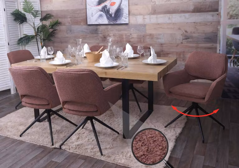 Set di 6 sedie da pranzo HWC-N74, sedia da cucina, girevole con ritorno automatico, rivestita in tessuto bouclé (540g/m²), colore beige chiaro