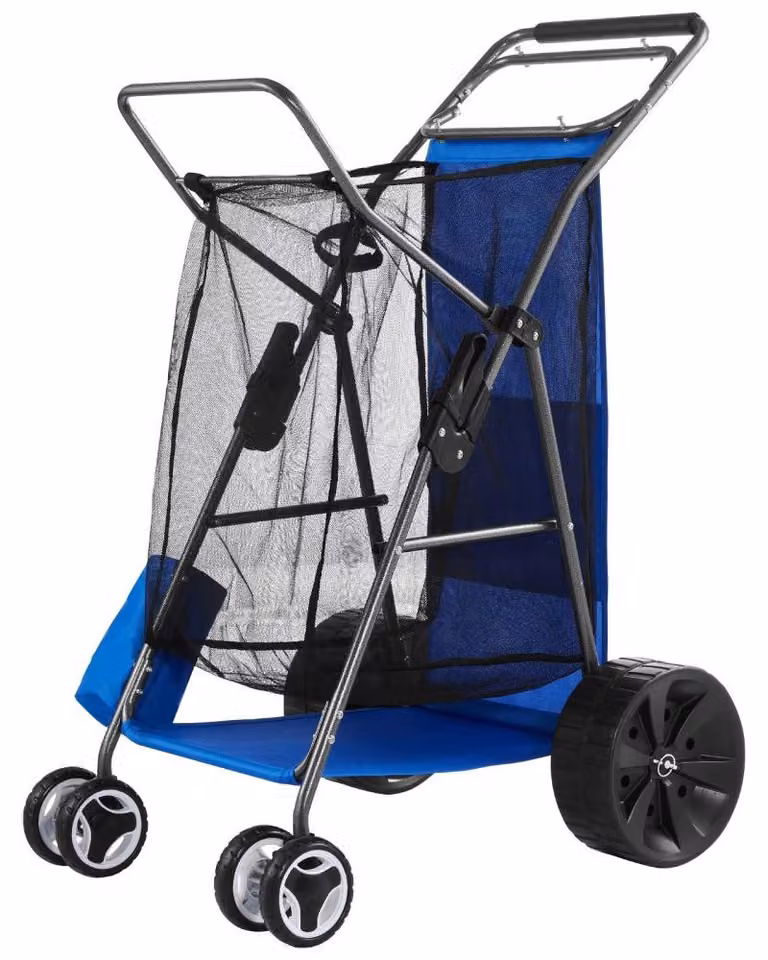 Carrello pieghevole per la spiaggia - Struttura grigio scuro, vano portaoggetti blu - Capacità di carico: 75 kg