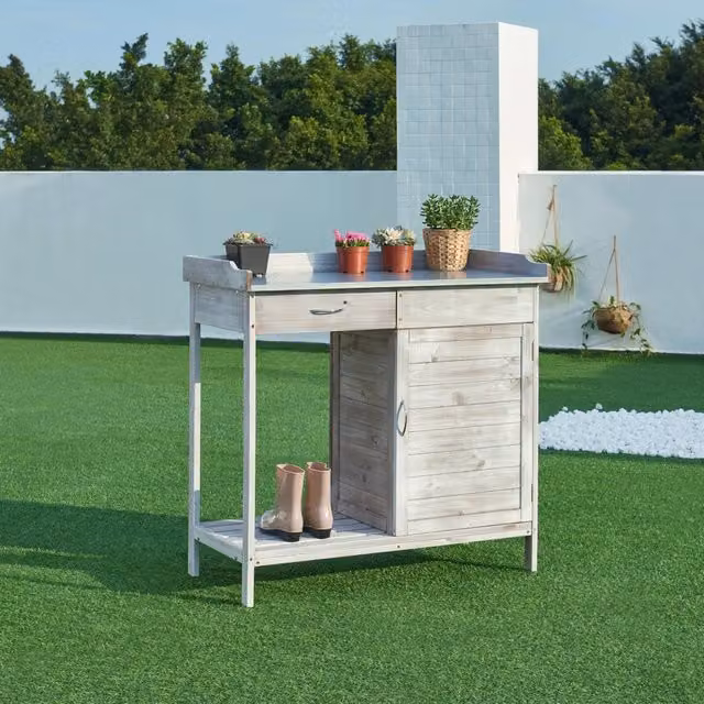 Banco di Lavoro per Giardinaggio Aliano in Legno di Abete Grigio casa.pro