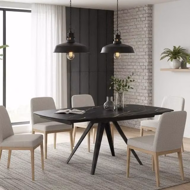 Tavolo da pranzo allungabile Spin Duzzle in ceramica effetto marmo nero opaco, L: 140-200 cm, P: 90 cm, H: 75 cm – 1