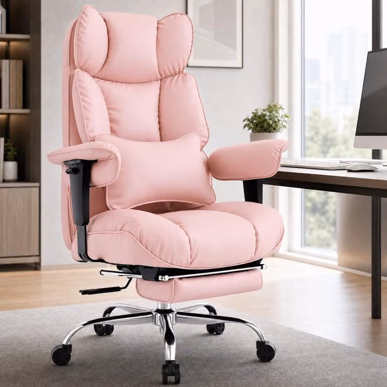 Sedia da ufficio ergonomica con poggiapiedi, poltrona direzionale in ecopelle, altezza regolabile