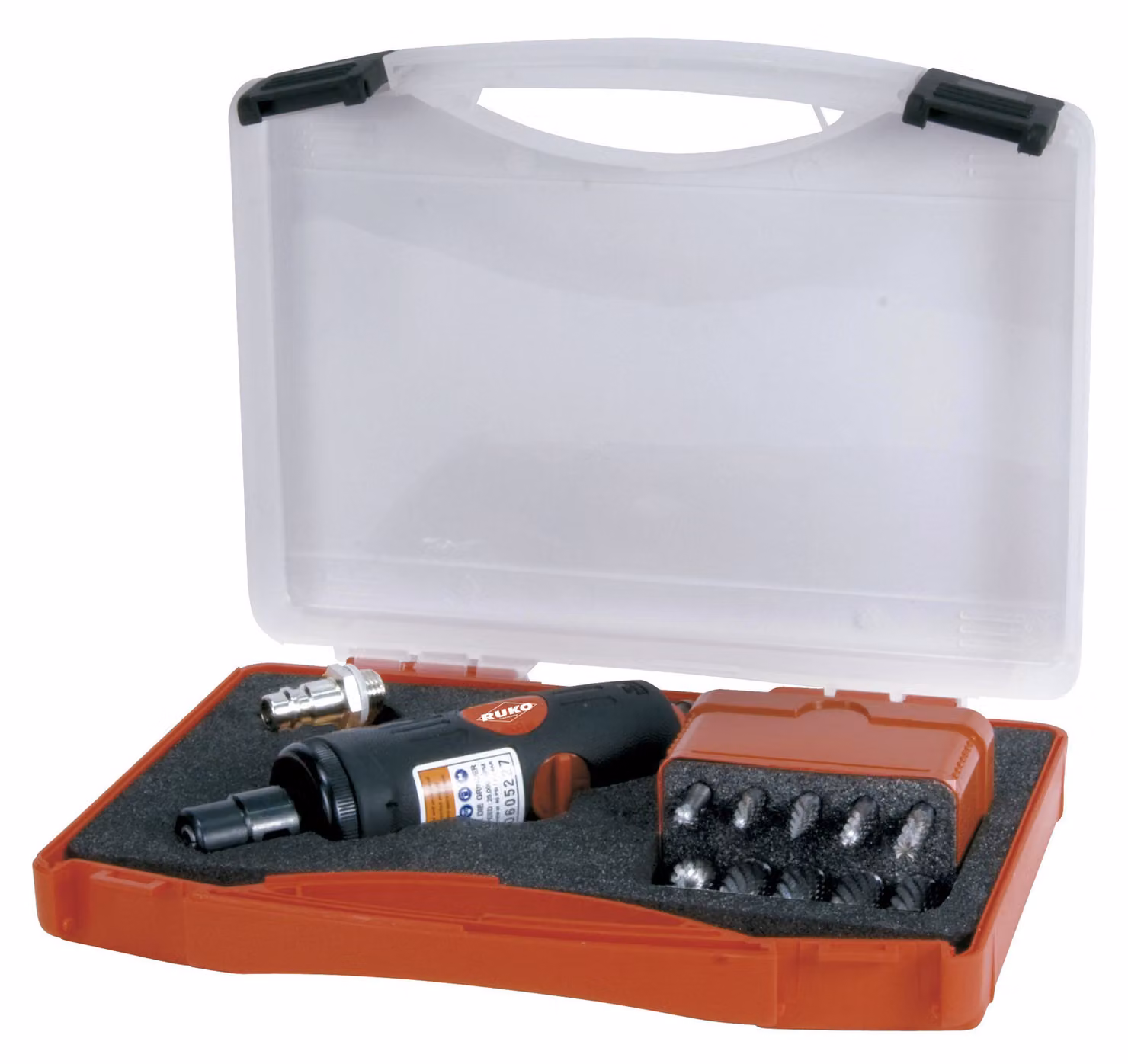 RUKO Pneumatic sander 1/4 (6.3 mm) 6.2 bar incl. accessories, incl. case