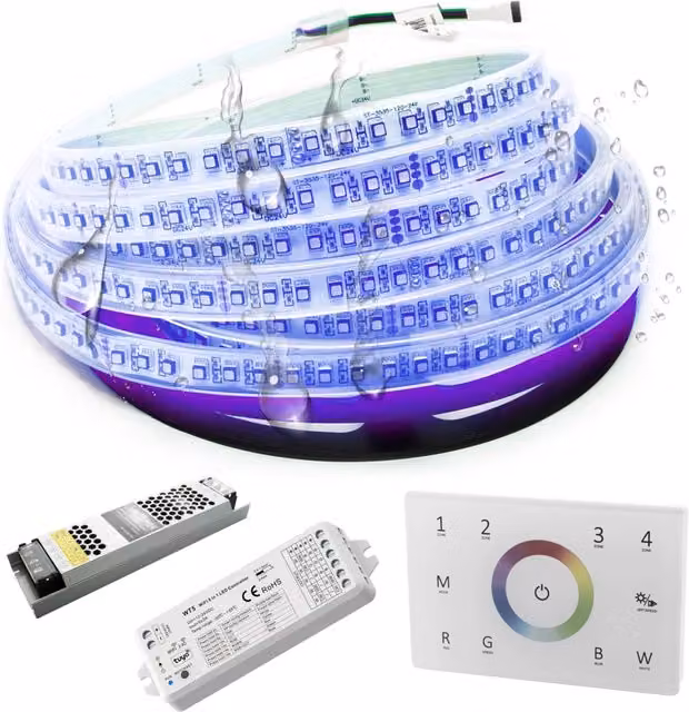 Kit Striscia LED RGB PlanetItaly 24V IP67 Smart WiFi con Controller e Alimentatore, Multicolore, Compatibile con Google Assistant e Amazon Alexa