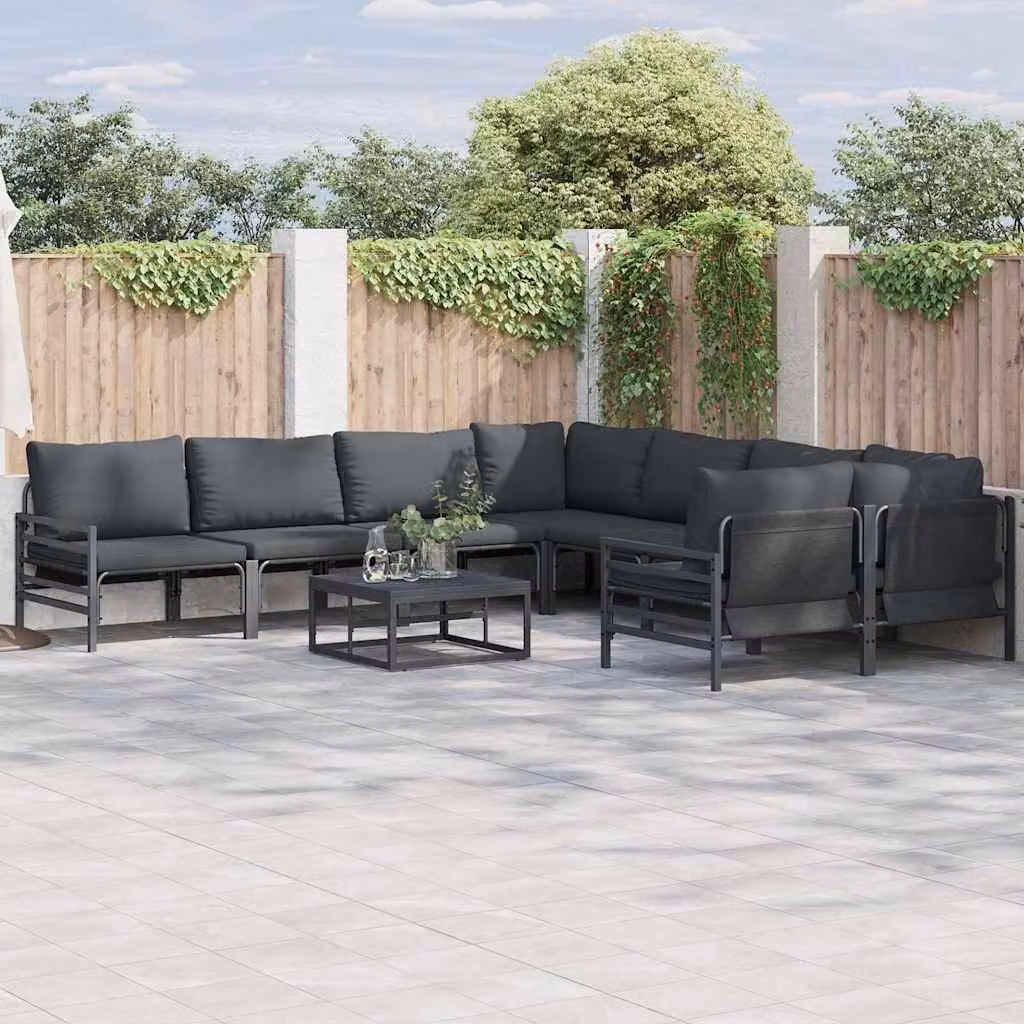 Maison Exclusive - Set di divani da giardino, 9 pezzi, colore nero, struttura in acciaio