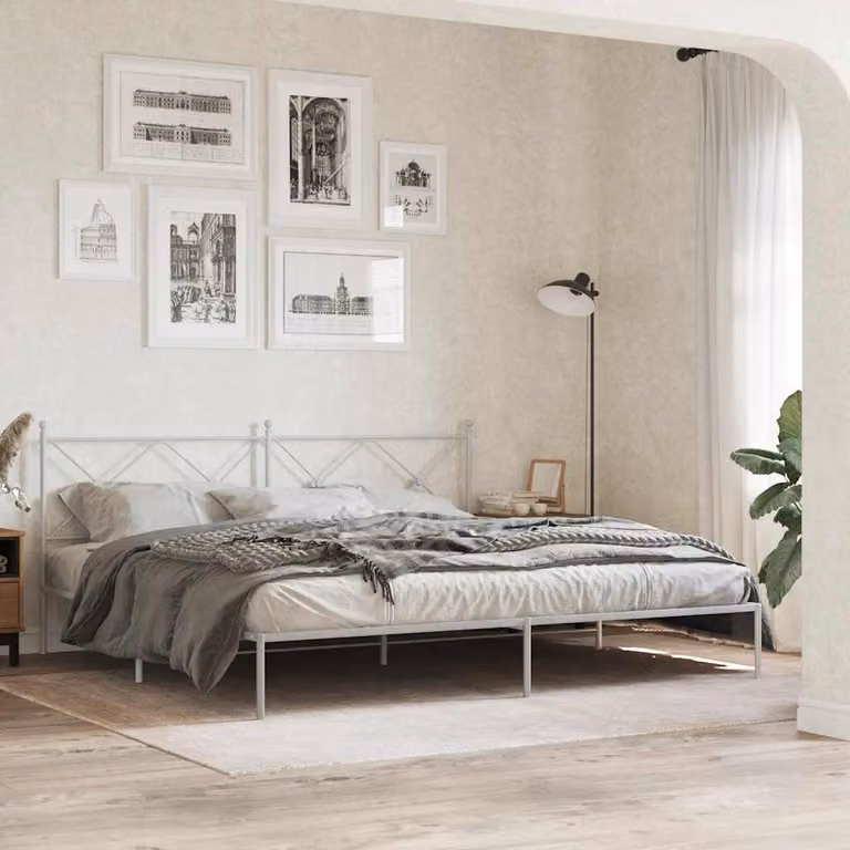 vidaXL Giroletto con Testiera in Metallo Bianco L: 198 cm, P: 207 cm, H: 90,5 cm