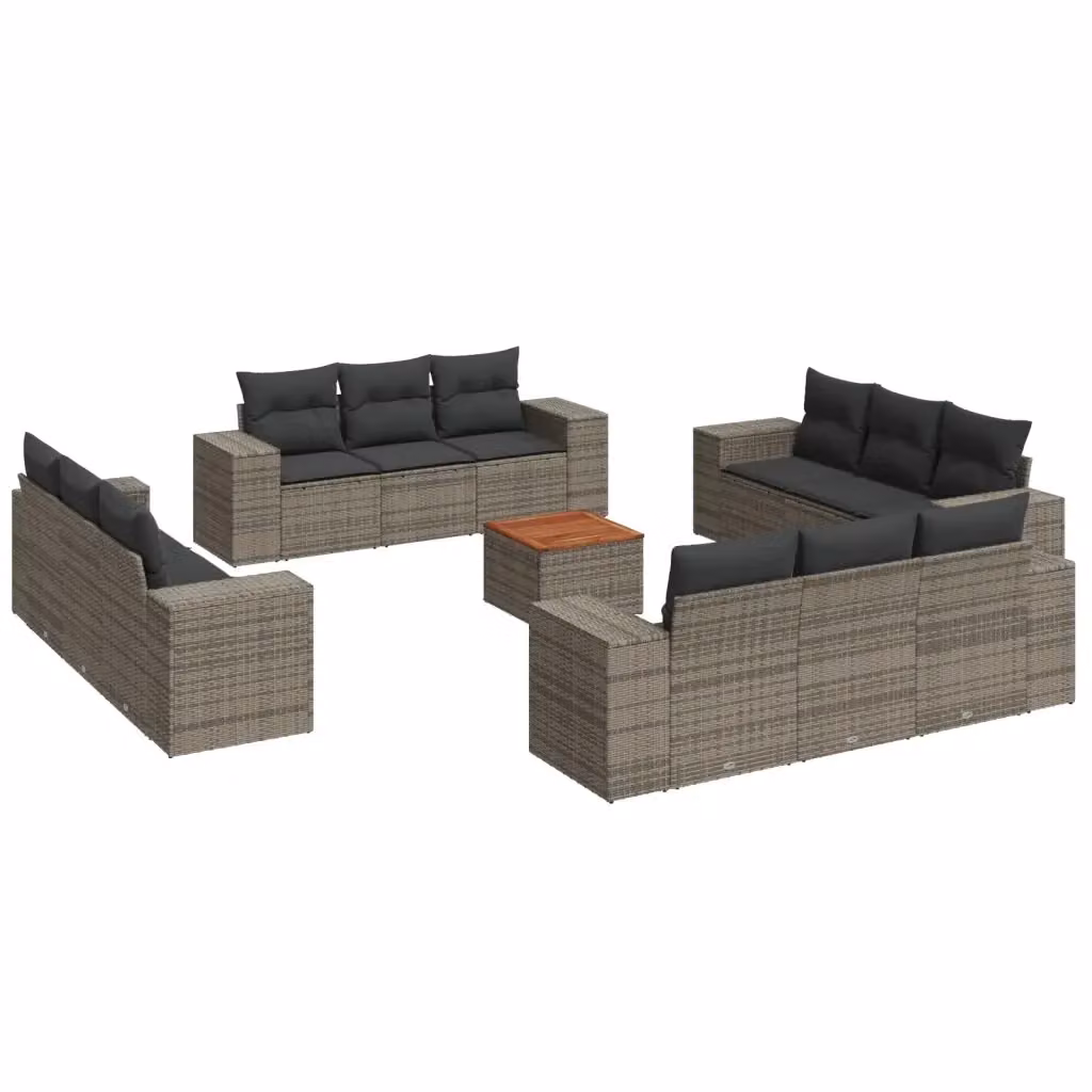 Set di divani da giardino VIDAXL in polyrattan grigio con cuscini, composizione a forma di U per 13 persone – 2