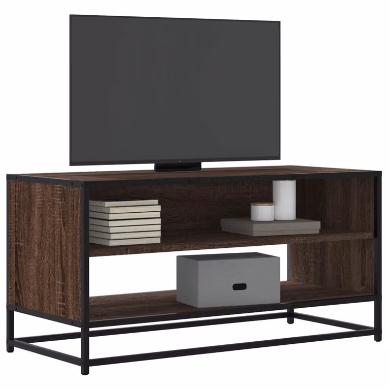 Mobile TV vidaXL in stile industriale in legno e metallo, Marrone, L 91 cm x P 40 cm x H 46 cm